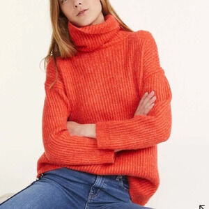 Lou & Grey Women’s Alpaca Blend Blood Orange Brushed Knit Turtleneck Sweater M
